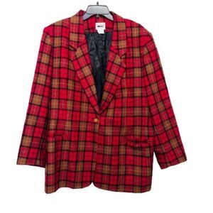 Leslie Fay Sportswear Vintage Red Plaid Blazer Size 22 Classic Preppy